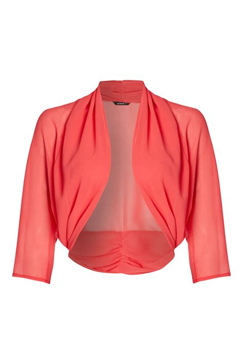 Ruched Hem Chiffon Bolero In Coral Roman Originals Uk