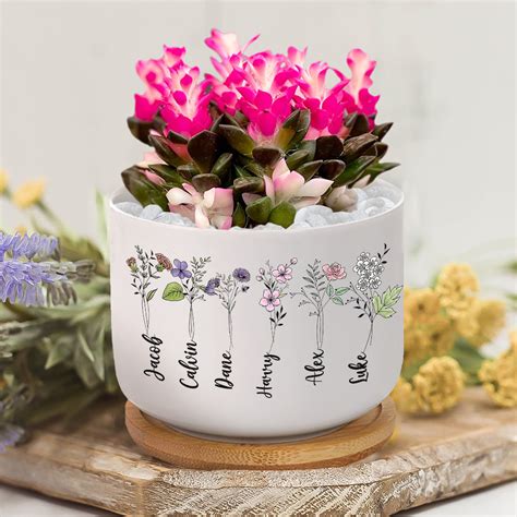 Personalized Plant Pot Personalized Birth Month Flowers Plant Pot