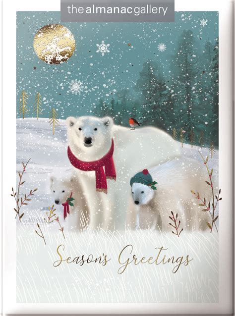 Box Of 12 Moonlit Polar Bears Christmas Cards In 2 Designs Cards