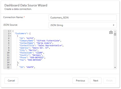 Specify Data Source Settings Json Business Intelligence Dashboard