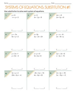 Systems Of Equations Substitution Interactive Worksheet