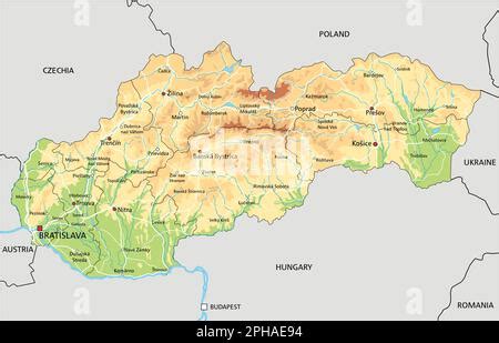 Highly Detailed Slovakia Physical Map With Labeling Stock Vector Image