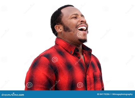 Close Up Portrait Of Young African American Man Laughing Stock Photo