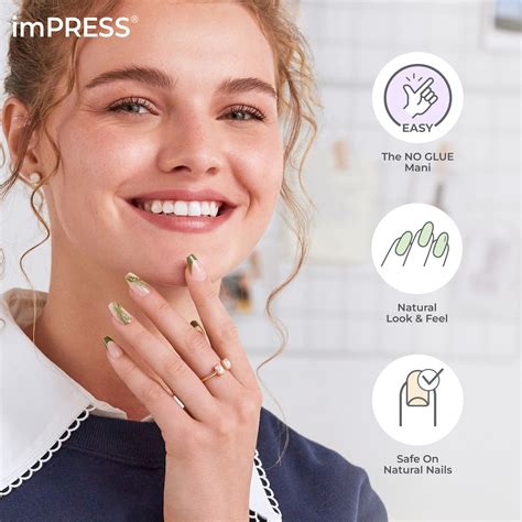 Impress Press On Nails No Glue Needed White French Short Squoval