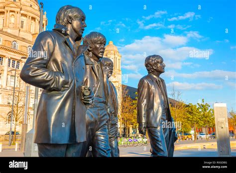 Liverpool UK May 17 2018 Bronze Statue Of The Beatles Stands At The