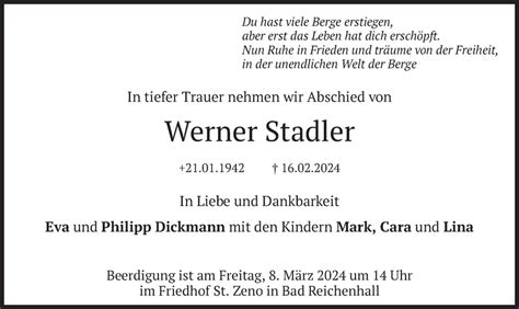 Traueranzeigen Von Werner Stadler Trauer Merkur De