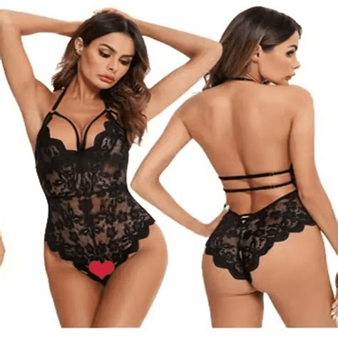 Women Plus Size Teddy Lingerie Open Bra One Piece Crotchless Lace Mini