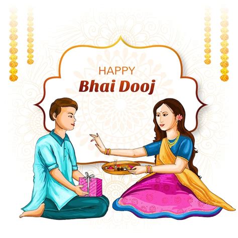 Free Vector Happy Bhai Dooj Indian Festival Celebration Card Background