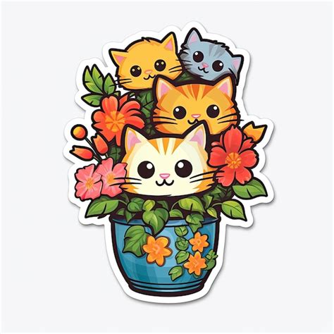 Premium Photo Cute Sticker Cartoon Cat Vector Illustration Isolated