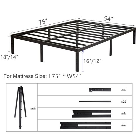 Wulanos Full Size Bed Frame 18 Inch Tall 3500lbs Heavy Duty Metal