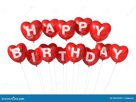 Red Happy Birthday Heart Shape Balloons Stock Illustration - Image ...