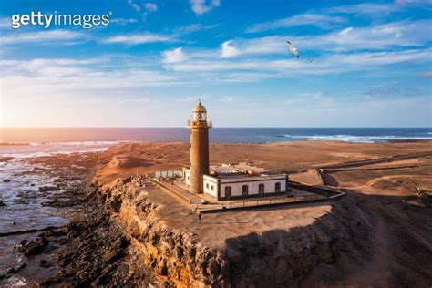 Punta De Jandia Lighthouse From Above Aerial Blue Sea Fuerteventura