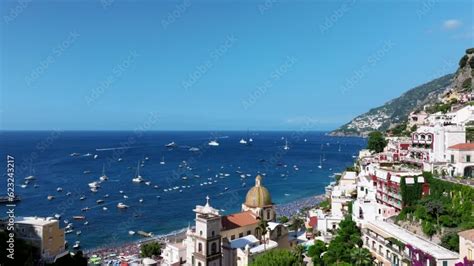 Positano Tourist Destination On The Amalfi Coast Italy Aerial View