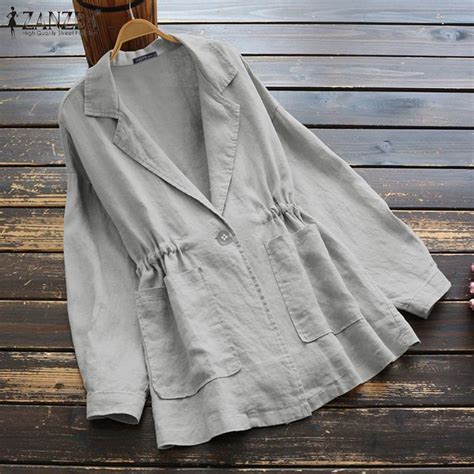 Buy Zanzea Spring Autumn Women Lapel Cotton Linen Blazer Coats Casual