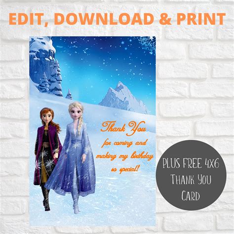 Editable Frozen 2 Birthday Invite Disney Elsa Invitation Card Frozen