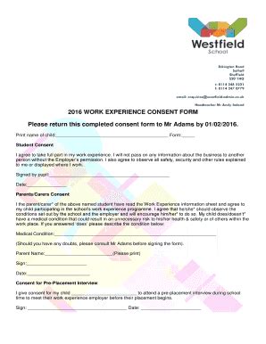 Fillable Online Consent Form Westfield School Fax Email Print Pdffiller