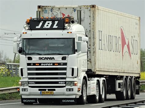 Scania 144L 460 from JBL Hamburg Süd Holland transport in movement