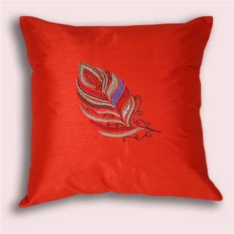 Multi Color Floral Leaf Resham Embroidered Silk Cushion Cover Square