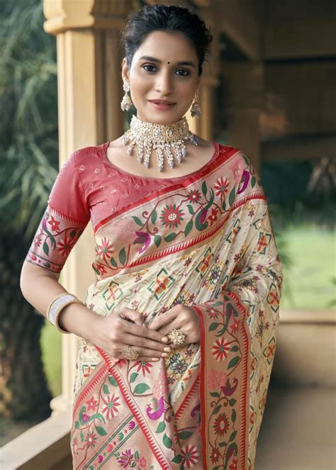 Cream Patola Silk Saree Urban Womania