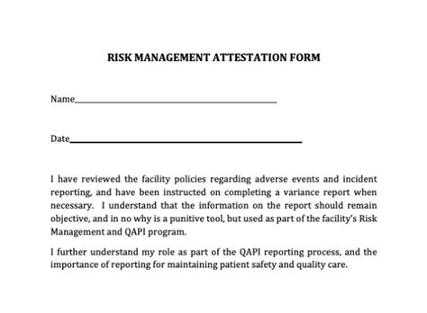 Risk Management Attestation Form