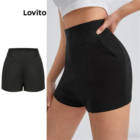 Lovito Shorts Casuais De Bolso Estrutura Lisa Para Mulheres