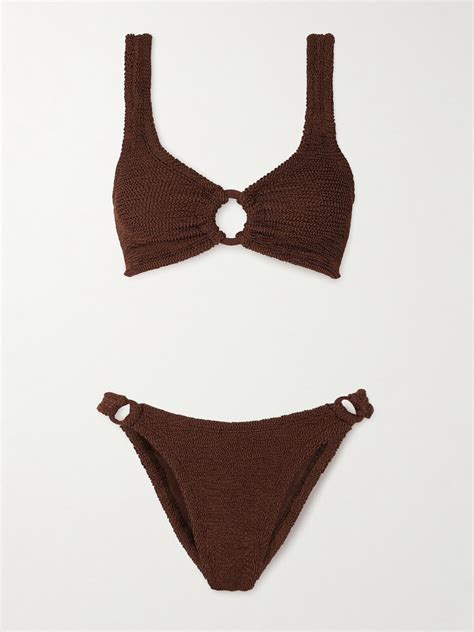 Hunza G Hallie Metallic Seersucker Bikini Brown Editorialist