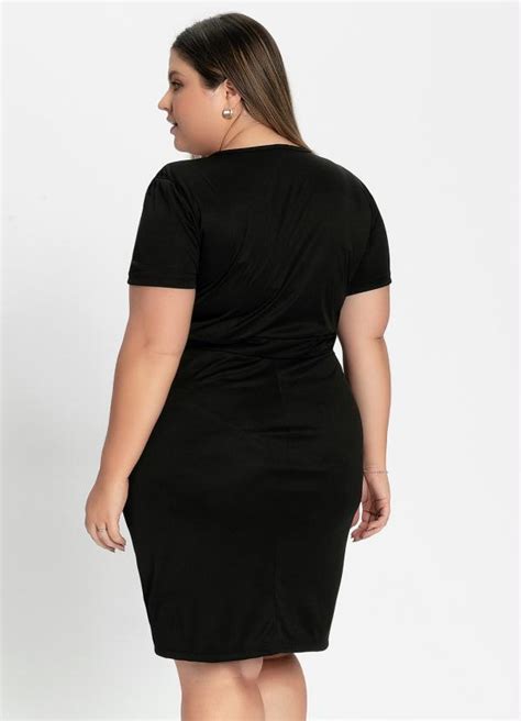 Vestido Curto On A E Preto Plus Size Foxxstore