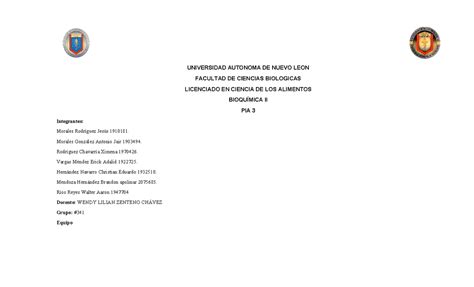 PIA 3 Bioquimica Espero Les Sirva UNIVERSIDAD AUTONOMA DE NUEVO