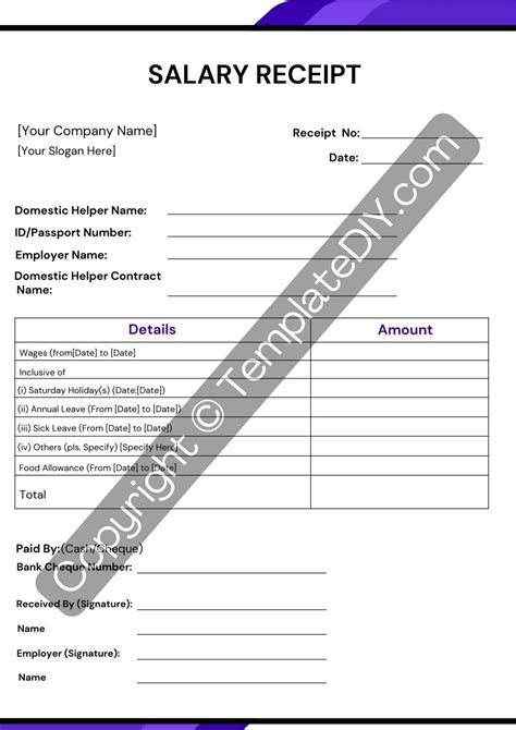 Salary Receipt Template Blank Printable [Pdf, Excel & Word] | Receipt ...