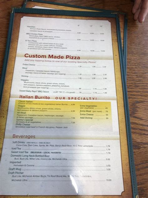 Menu at Sonny's Pizza pizzeria, Saint Francisville