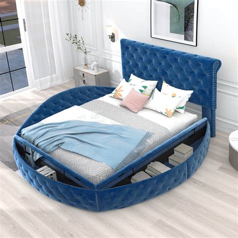 EUROCO Full Size Round Bed, Upholstery Low Profile Storage Platform Bed ...