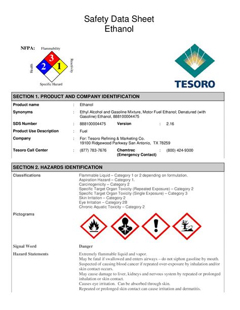 Safety Data Sheet Ethanol | Lecture notes Law | Docsity