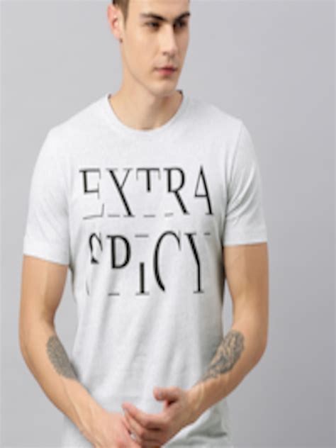 Buy Huetrap Men Grey Melange Printed Round Neck T Shirt Tshirts For