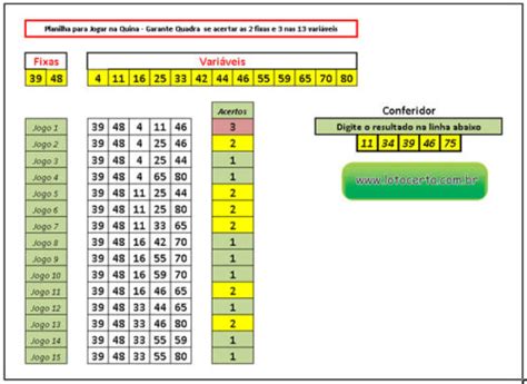 Planilha Quina Fixas Variaveis Garantia Quadra Lotocerta