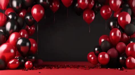 3d Render Of Black And Red Balloons Against A Vibrant Red Background ...