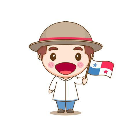 Cute Panama Boy Wearing National With Flag Chibi Cartoon Character