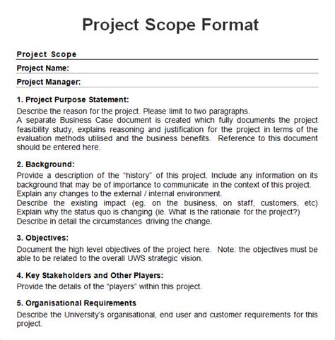 Free 7 Sample Project Scope Templates In Pdf Ms Word