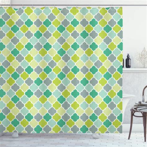 Teal Shower Curtain Vibrant Trellis Quatrefoil Print For Bathroom Ebay