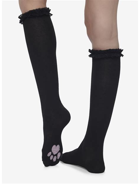 Black Kitty Paw Knee High Socks Hot Topic