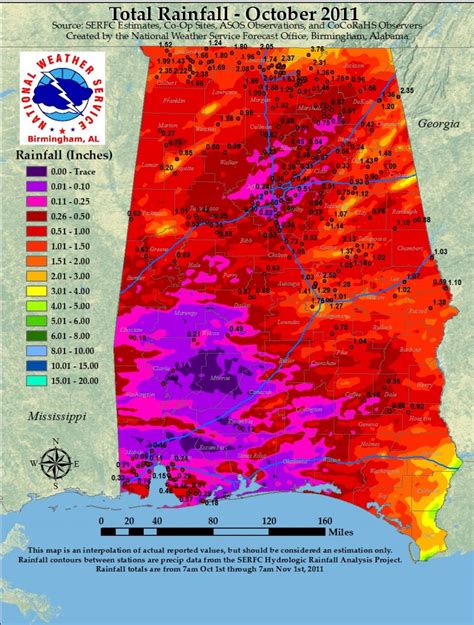 Monthly Rainfall Totals For Alabama October 2011