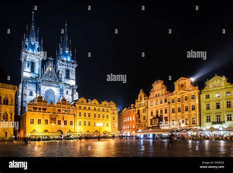 Image Taken At Night With One Of The Prague Symbols Church Of Our Lady