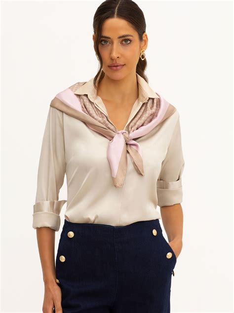 Lenço Barrado Estampado Nude e Rosa Luiza