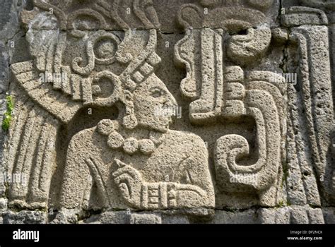 Bas Relief Quetzalcóatl Feathered Serpent Xochicalco Morelos Stock