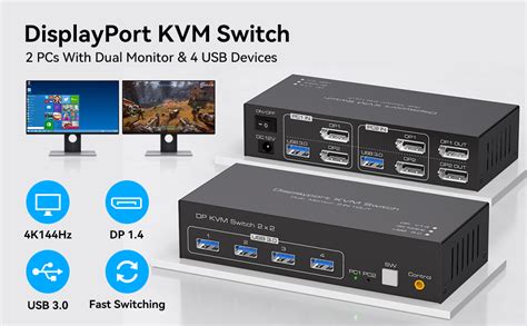 Displayport Kvm Switch 2 Monitors 2 Computers 4k144hz Usb3