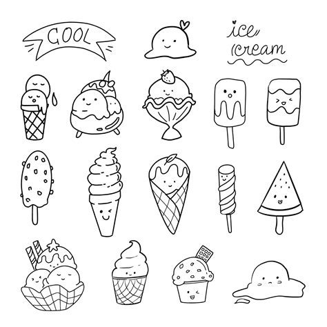 Premium Vector Ice Cream Cute Doodle Set Collection Kawaii