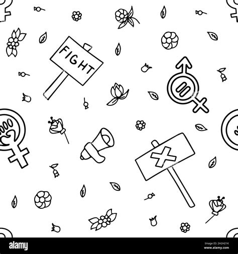 Seamless Pattern Doodle Signs Of Feminism Women S Rights Grunge Hand Drawn Vector Icons Of