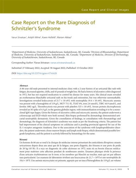 (PDF) Case Report on the Rare Diagnosis of Schnitzler’s Syndrome