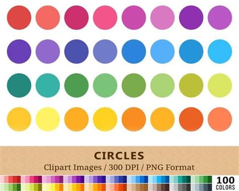 100 Circle Clipart Round Clip Art Rainbow Colors Planner Stickers