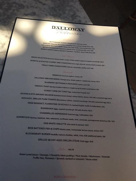 Menu at Dalloway Terrace pub & bar, London