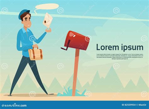 Boy Postman Putting Letter Envelope In Mail Box Post Service Stock